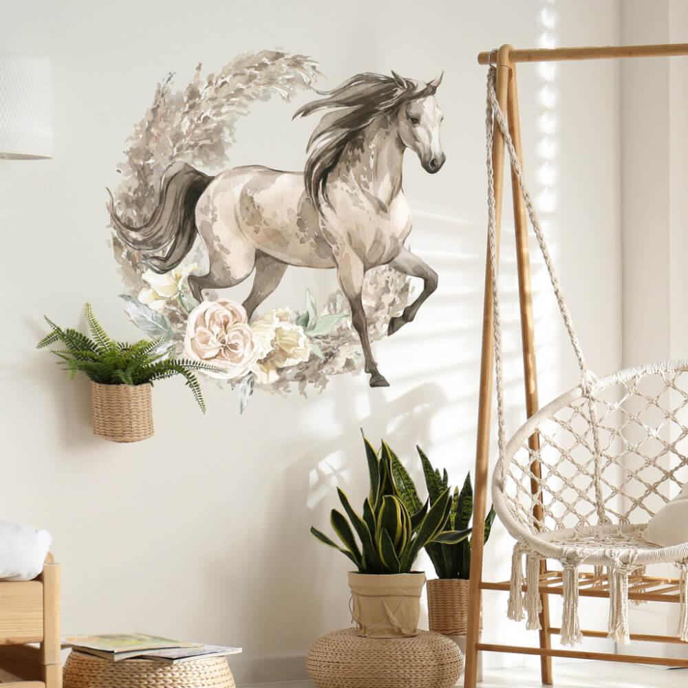 Naklejka ścienna - Brązowy koń w stylu boho