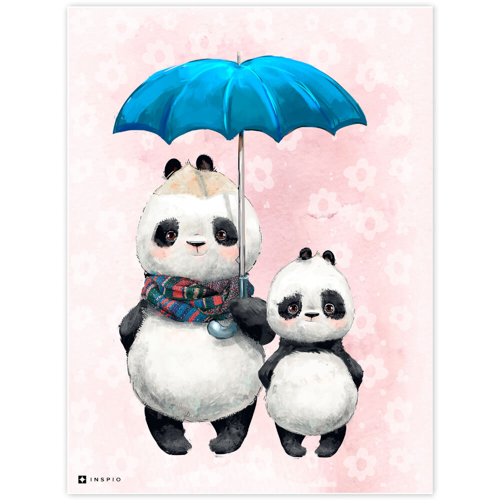 Obraz Panda z niebieskim parasolem do pokoju dziecięcego